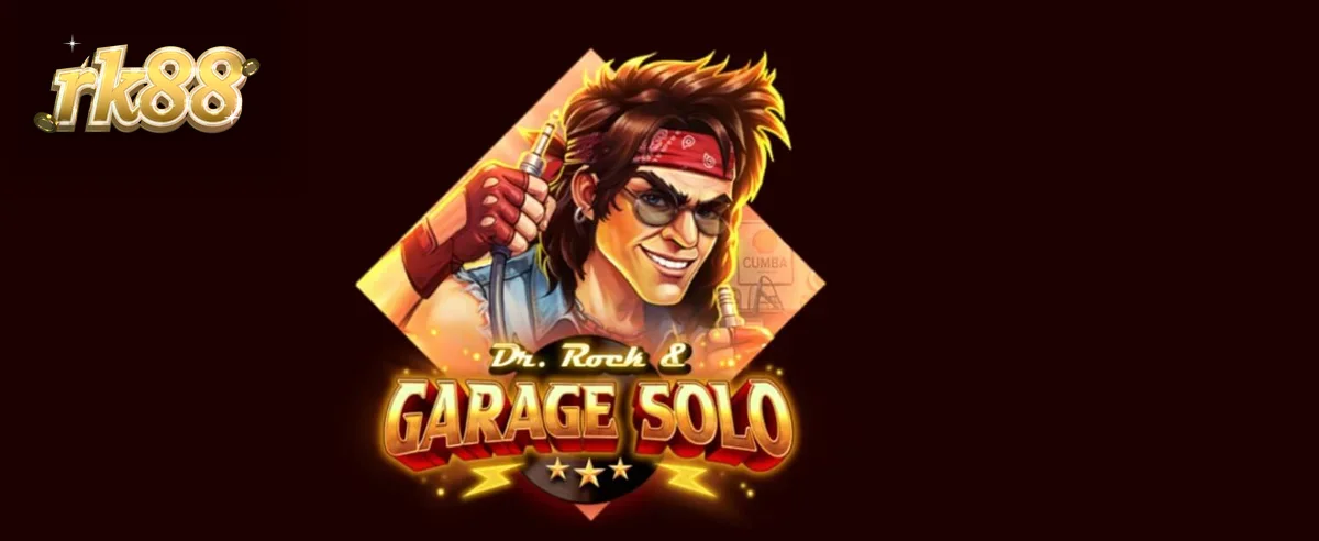 Tampilan visual slot Dr. Rock & Garage Solo dengan tema musik rock